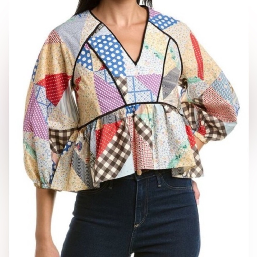 Hunter Bell Multicolor Patchwork Blouse, Nwot, Si… - image 1
